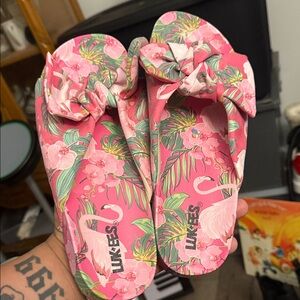 Lukees Pink Floral Bow Sandals